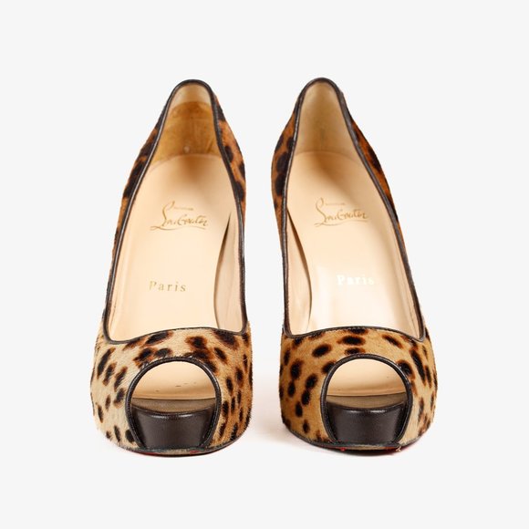 Christian Louboutin Brown Leopard Pony Hair Peep Toe Platform Pump, Size 7.5 - Picture 2 of 9
